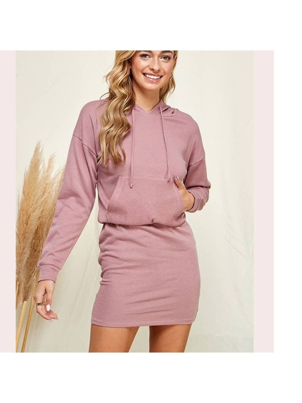 CULTURE CODE LIGHTWEIGHT LONG SLEEVE HOODIE DRESS SIZE LARGE DUSTY ROSE NWT